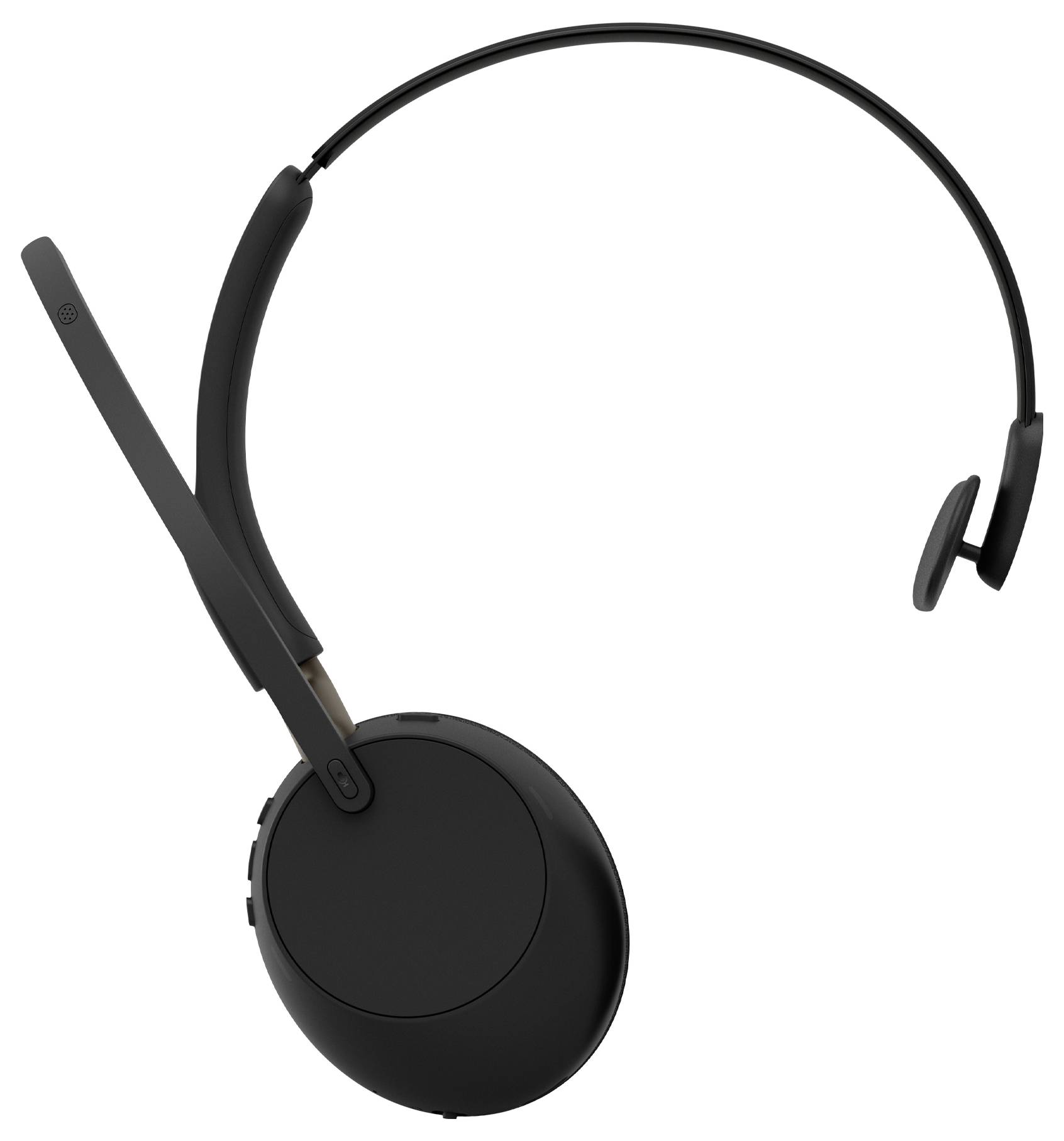 Schwarzes Over-Ear-Wireless-Kopfhörer-Headset mit schmalem Kopfbügel und kreisförmigen Ohrmuscheln auf weißem Hintergrund.