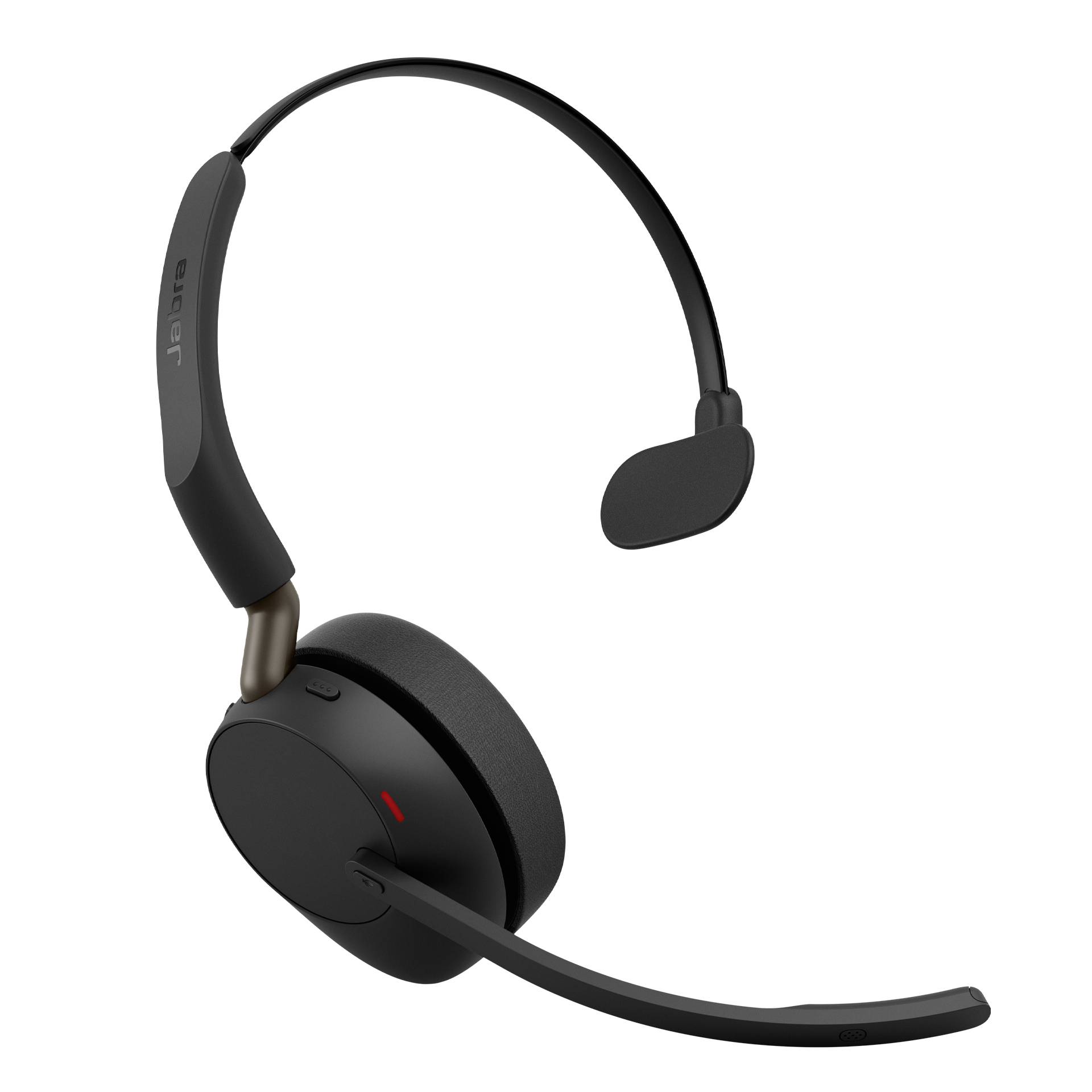 Schwarzes Over-Ear-Headset mit Boom-Mikrofon und verstellbarem Kopfbügel, gezeigt auf weißem Hintergrund.