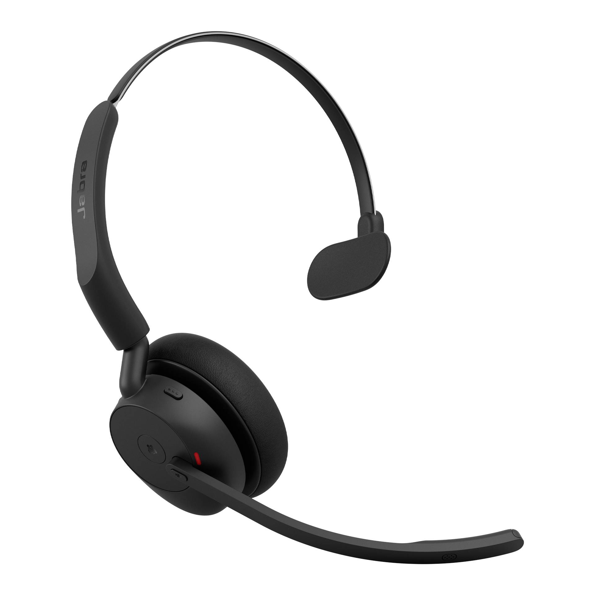 Schwarzes Over-Ear-Wireless-Headset mit Boom-Mikrofon auf weißem Hintergrund.