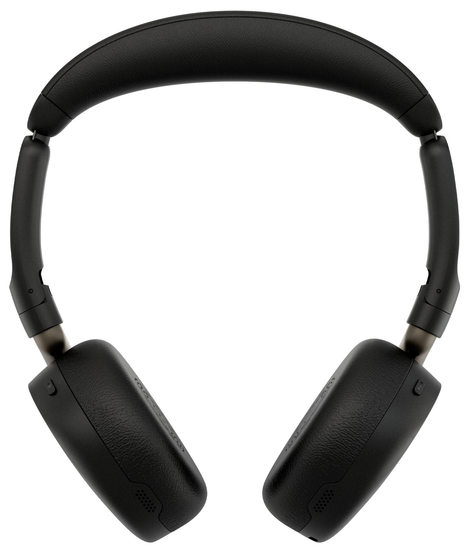 Schwarze Over-Ear-Wireless-Kopfhörer auf weißem Hintergrund, Frontansicht.