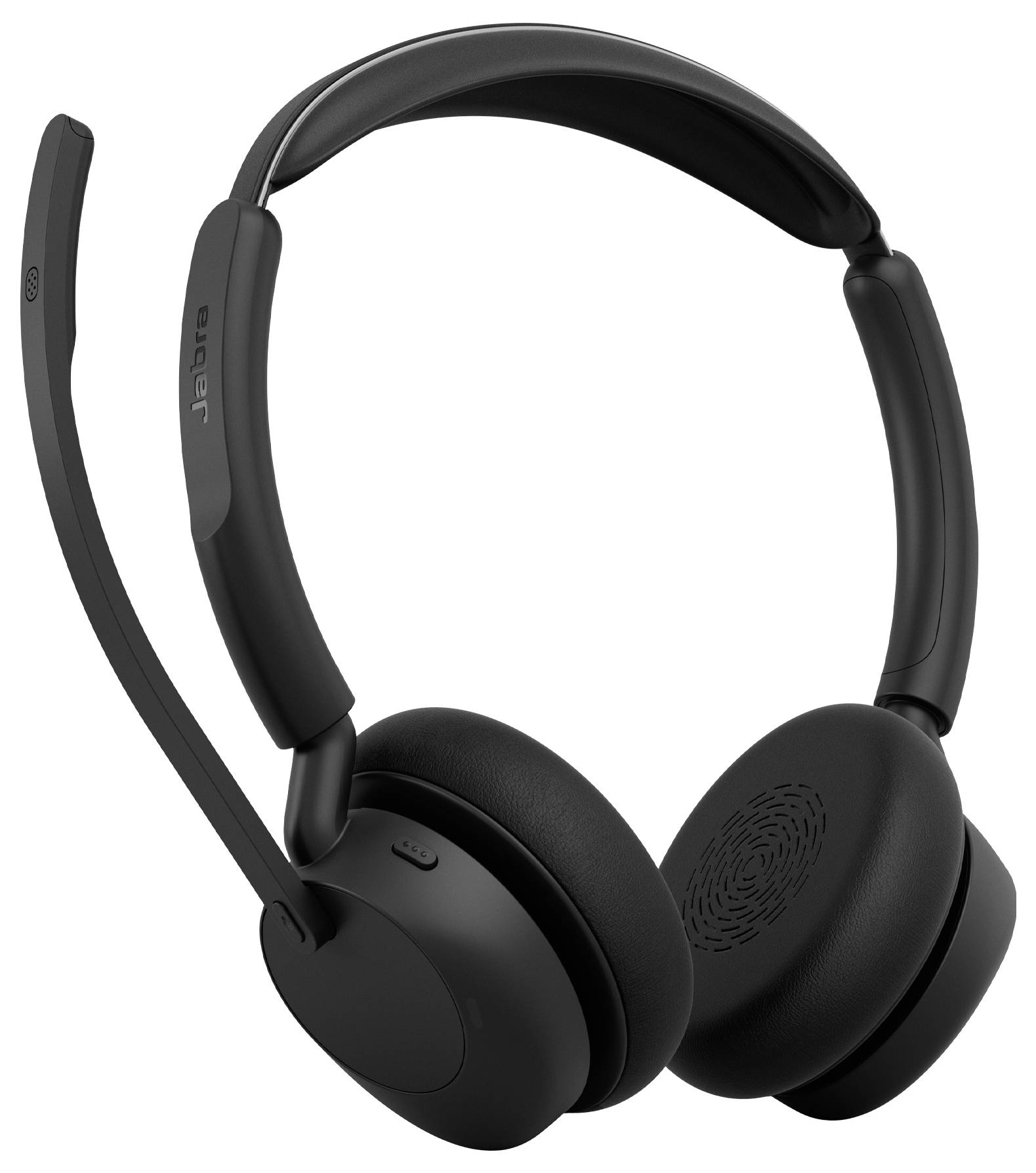 Kabelloses schwarzes Over-Ear-Headset mit gepolstertem Kopfbügel und Boom-Mikrofon