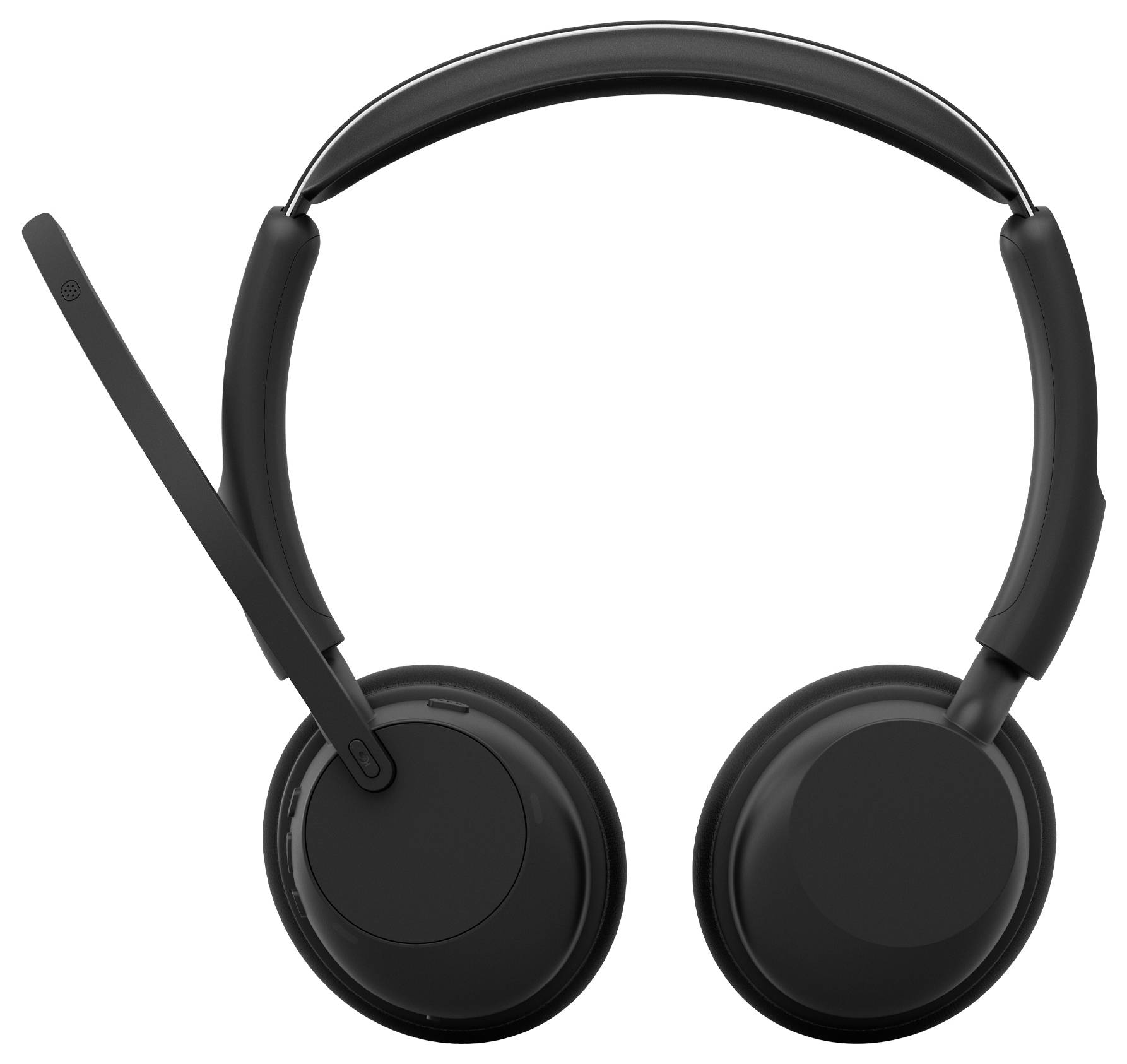 Schwarzes Over-Ear-Wireless-Headset mit Boom-Mikrofon auf weißem Hintergrund.