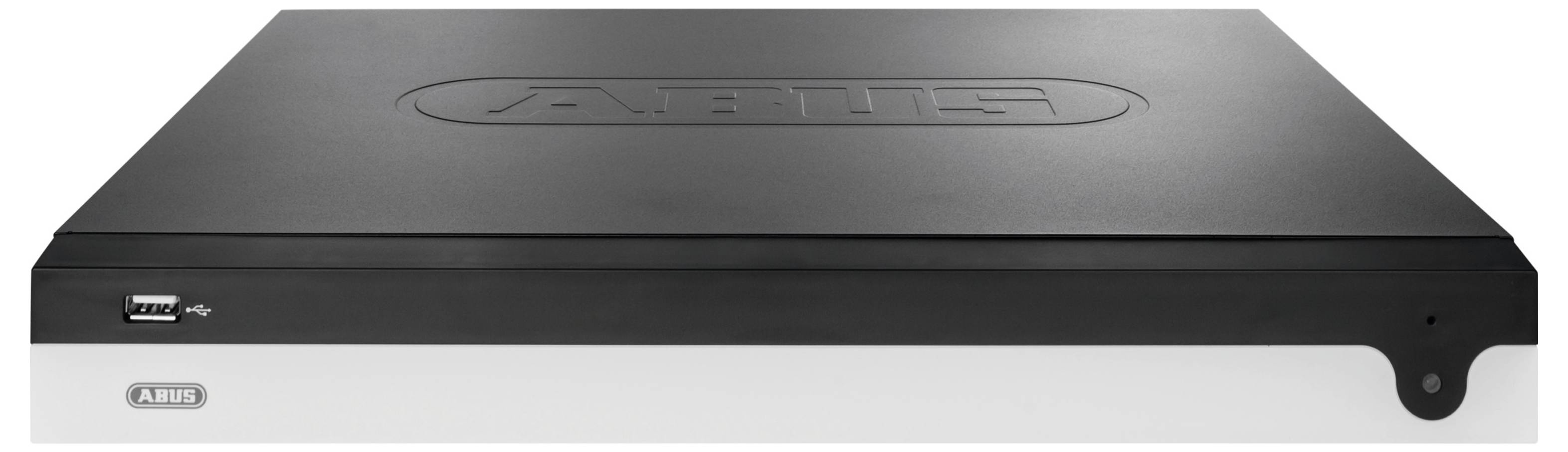Schwarze ABUS-Sicherheitsaufzeichnungsbox mit Logo auf der Vorderseite und geprägter ABUS-Branding auf dem Deckel.