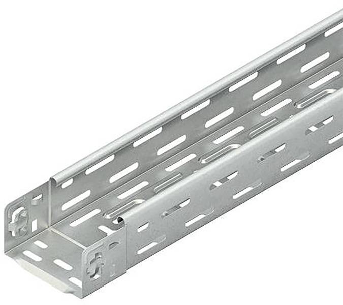 Perforiertes Metall-Kabelrinne mit geschlitzten Seiten und Boden zum Tragen und Führen von Kabeln.