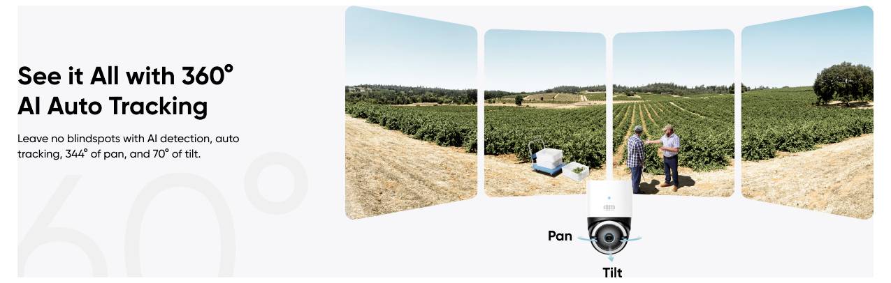 Werbegrafik für „Alles sehen mit 360° AI-Verfolgung