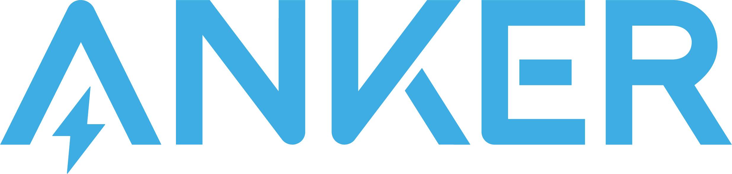 Blaues ANKER-Logo mit einem Blitzschlag-Ausschnitt im A, auf weißem Hintergrund.