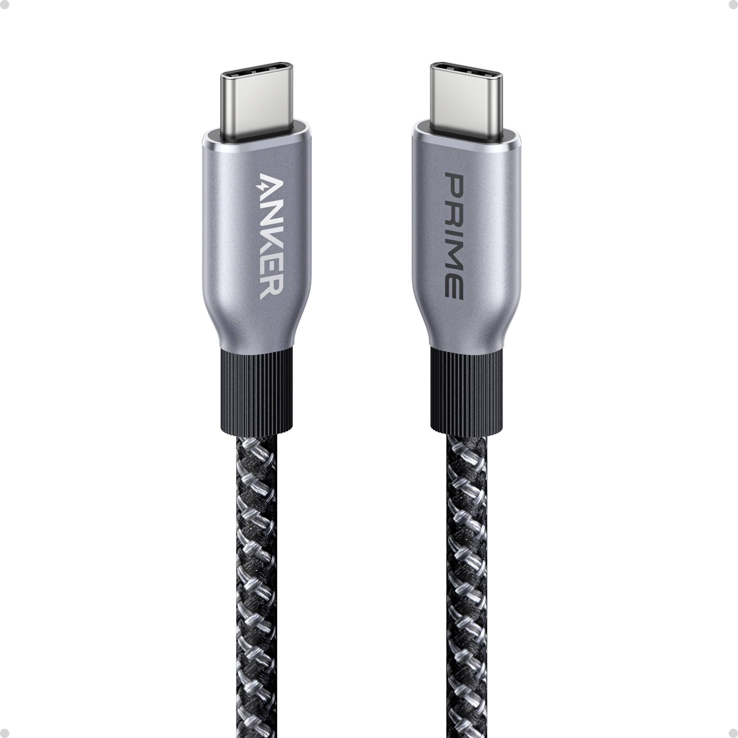 Zwei geflochtene USB-C-Kabel mit grauen Steckern, auf denen „ANKER