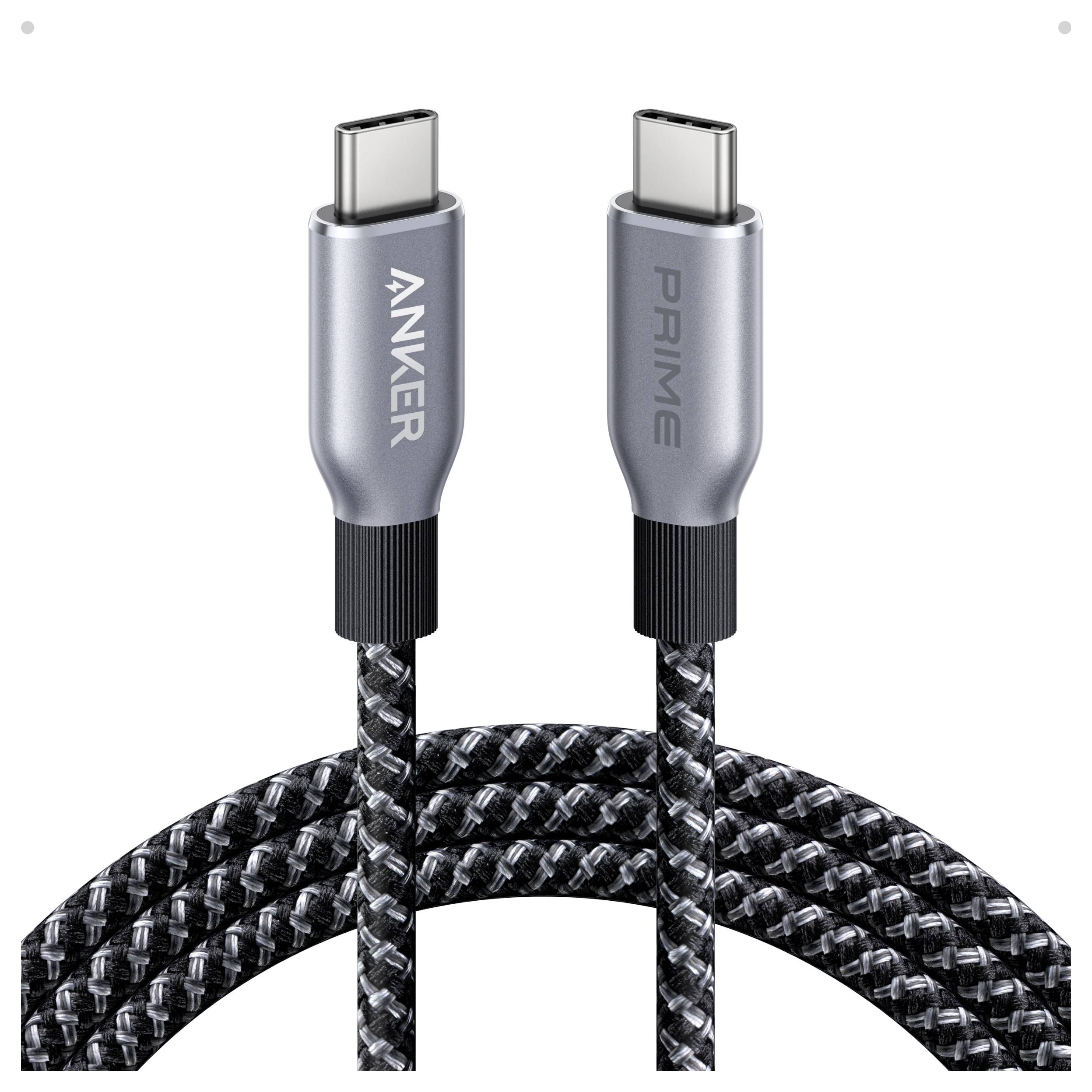 Zwei geflochtene USB-C-Ladekabel mit grauen Anker- und Prime-Anschlüssen auf weißem Hintergrund.