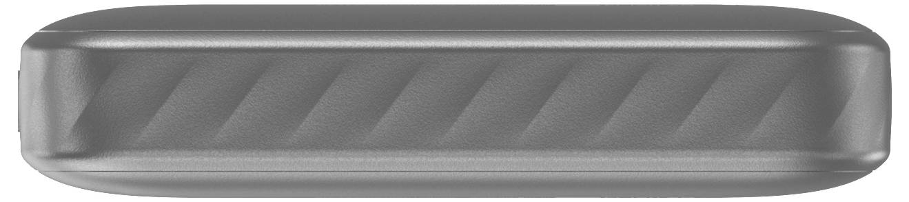 Grauer metallischer rechteckiger Griff oder Balken mit abgerundeten Enden und einer gerippten, diagonal strukturierten Oberfläche, zentriert auf weißem Hintergrund