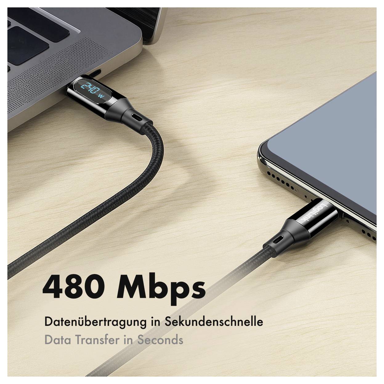 LogiLink USB-C® Kabel USB 2.0 USB-C® Stecker 1m Schwarz beidseitig verwendbarer Stecker CU0446
