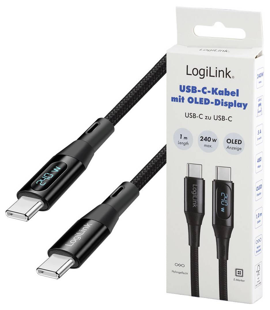 LogiLink USB-C® Kabel USB 2.0 USB-C® Stecker 1m Schwarz beidseitig verwendbarer Stecker CU0446