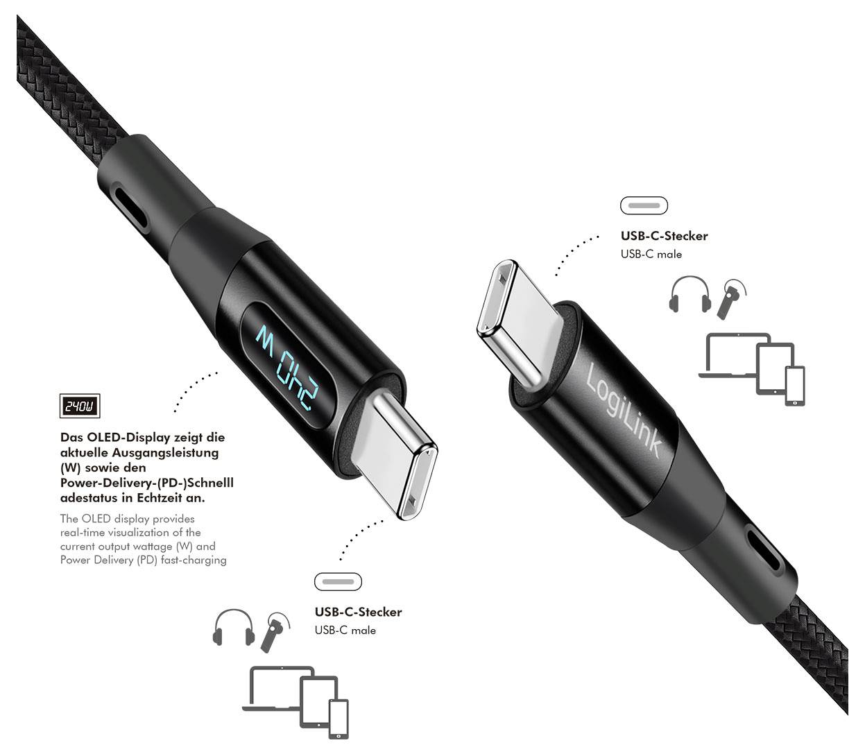 LogiLink USB-C® Kabel USB 2.0 USB-C® Stecker 2m Schwarz beidseitig verwendbarer Stecker CU0447