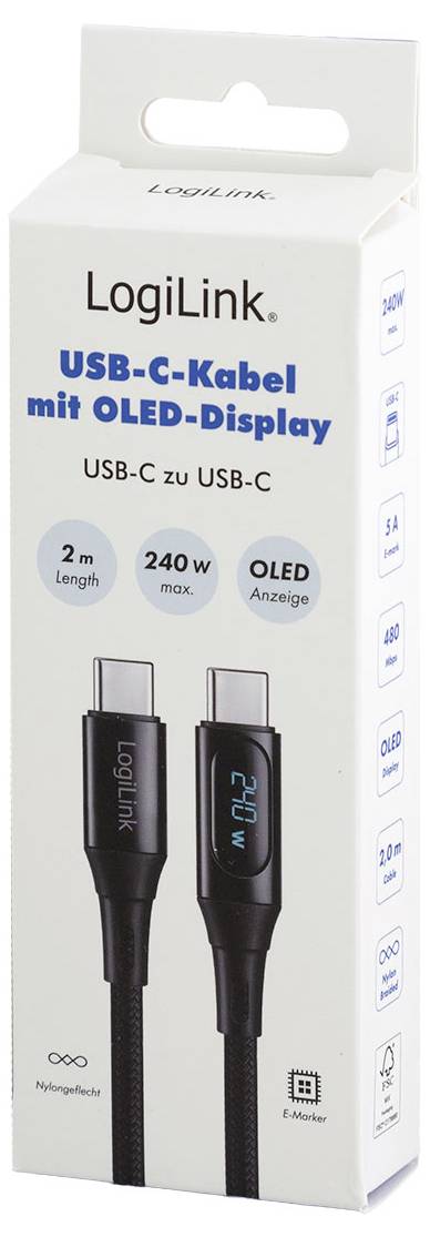 LogiLink USB-C® Kabel USB 2.0 USB-C® Stecker 2m Schwarz beidseitig verwendbarer Stecker CU0447