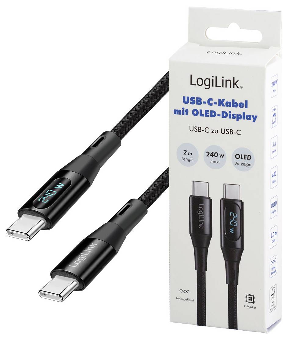 LogiLink USB-C® Kabel USB 2.0 USB-C® Stecker 2m Schwarz beidseitig verwendbarer Stecker CU0447