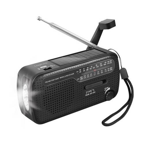 LogiLink SP0074 Notfallradio AM, FM Handkurbel, Solarpanel, Powerbank-Funktion, Taschenlampe, wiede