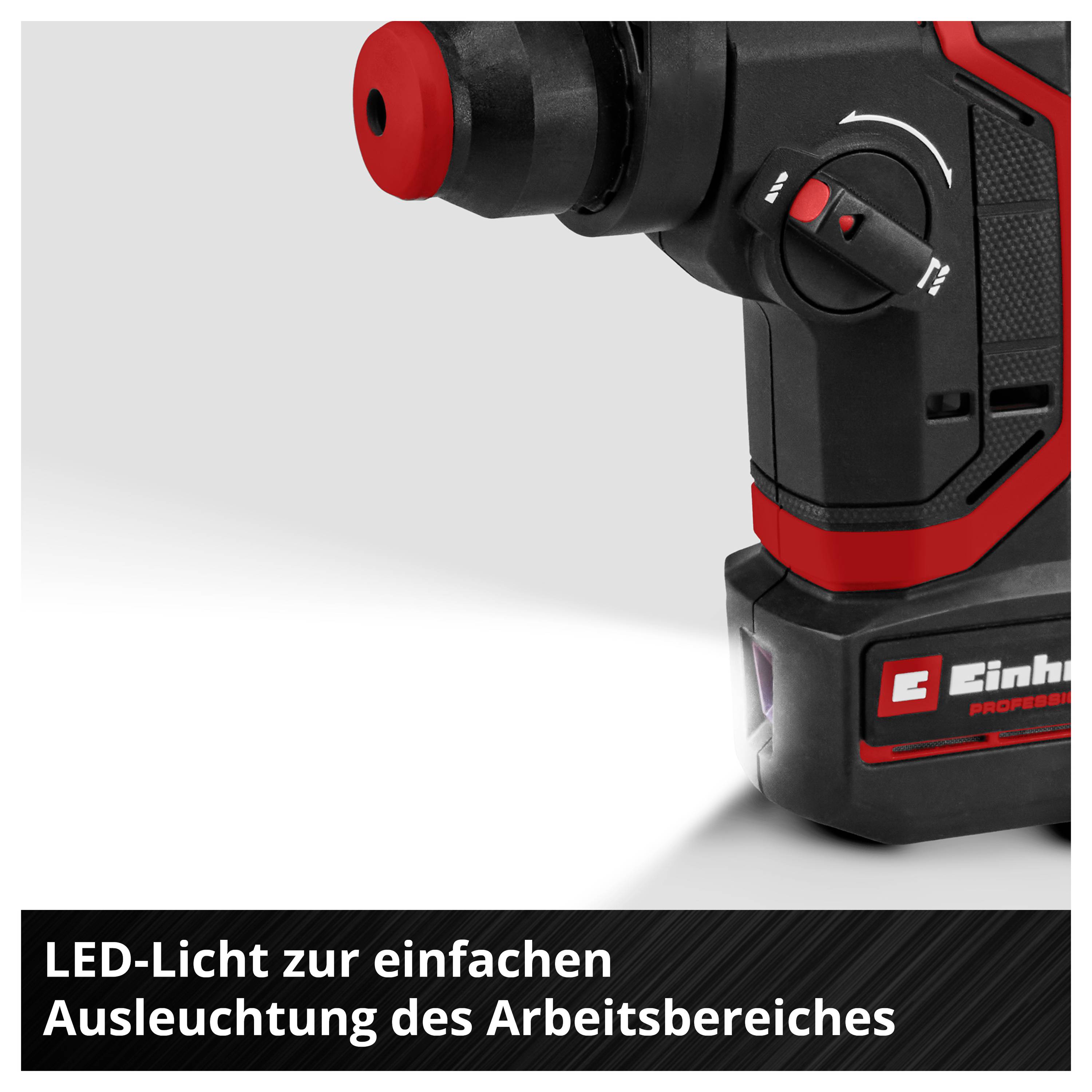 Akkuschrauber mit LED-Licht zur Ausleuchtung des Arbeitsbereichs.