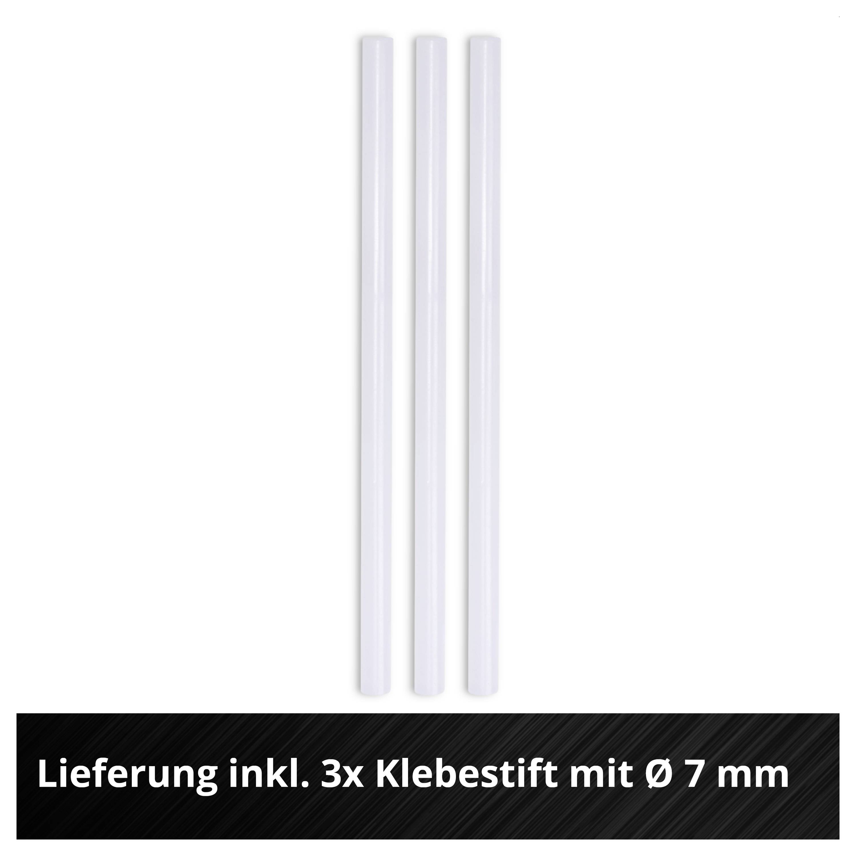Drei transparente Klebestifte; Hinweis im Bild: Lieferung inkl. 3x Klebestift mit Ø 7 mm.