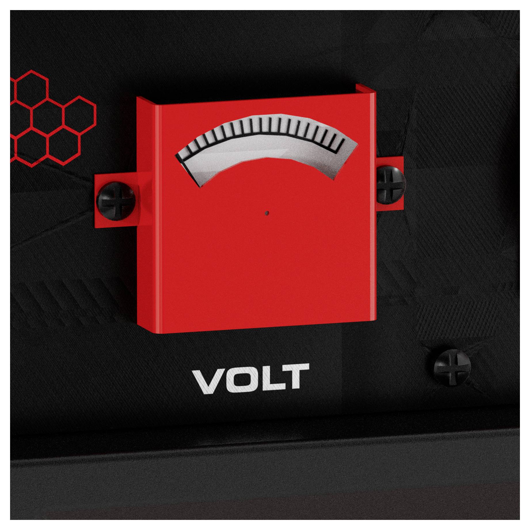 Analoges Voltmeter mit roter Nadel und Skala, beschriftet mit 