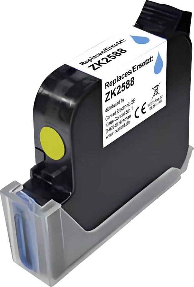 Schwarze Druckerpatronen-Tintenpatrone mit der Beschriftung „Replace/Ersetzt: ZK2588