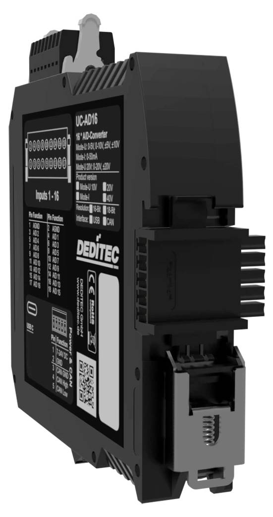 Schwarzes elektronisches Steuermodul mit Anschllussklemmen und Kennzeichnung 