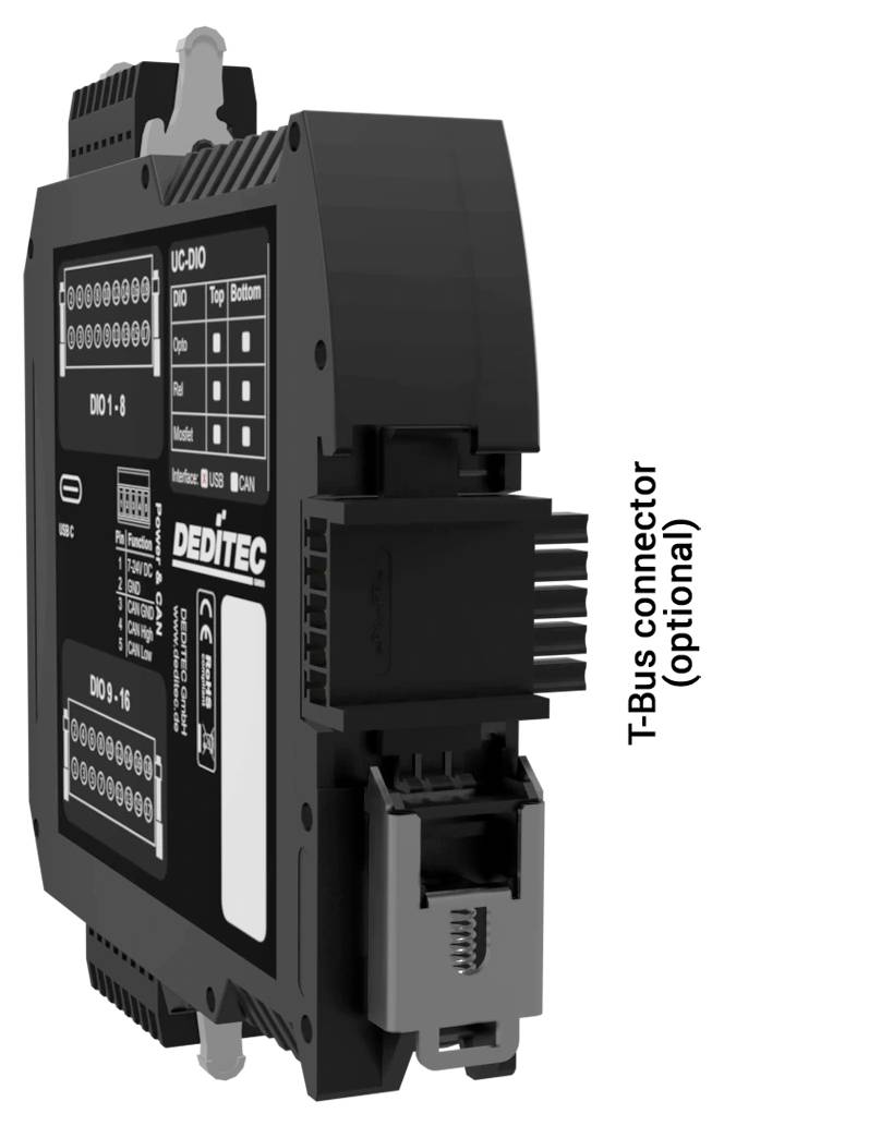 Schwarzes industrielles DIN-Schienen-Controllermodul mit der Bezeichnung „DEITEC