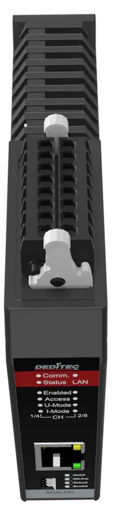 Kompakter schwarzer Industrie-Controller/Module mit seitlichen Kühlrippen, vorderen Anschlüssen und Anzeigelichtern, beschriftet mit DeFiFire und Comm/Status LAN.