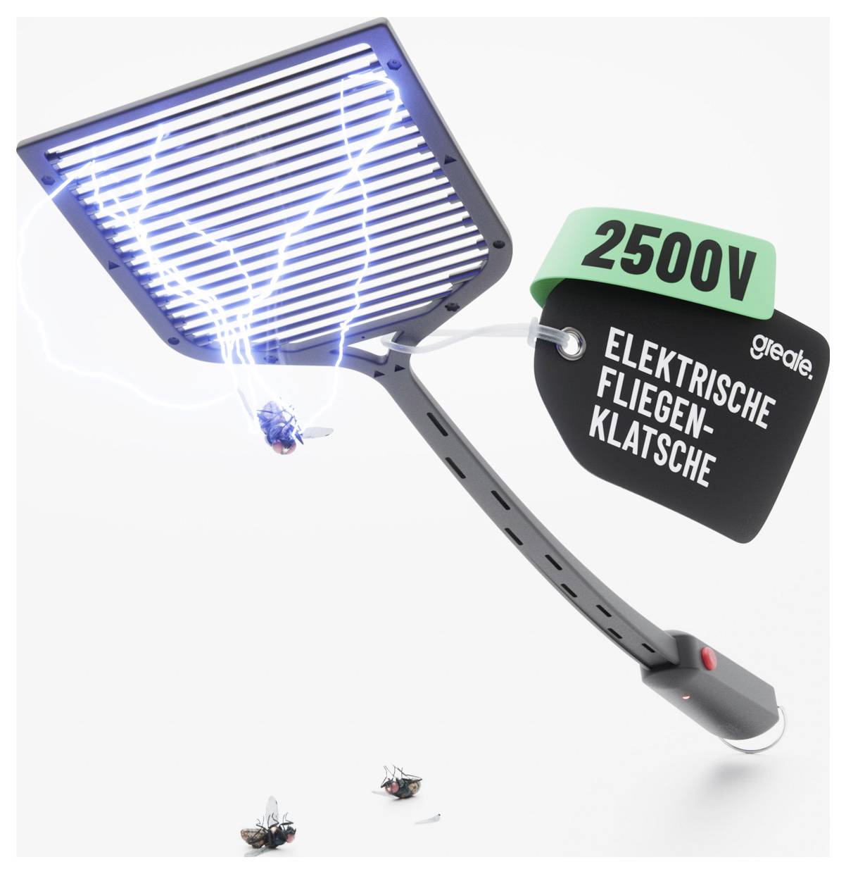 Elektrische Fliegenklatsche mit Etikett „250V