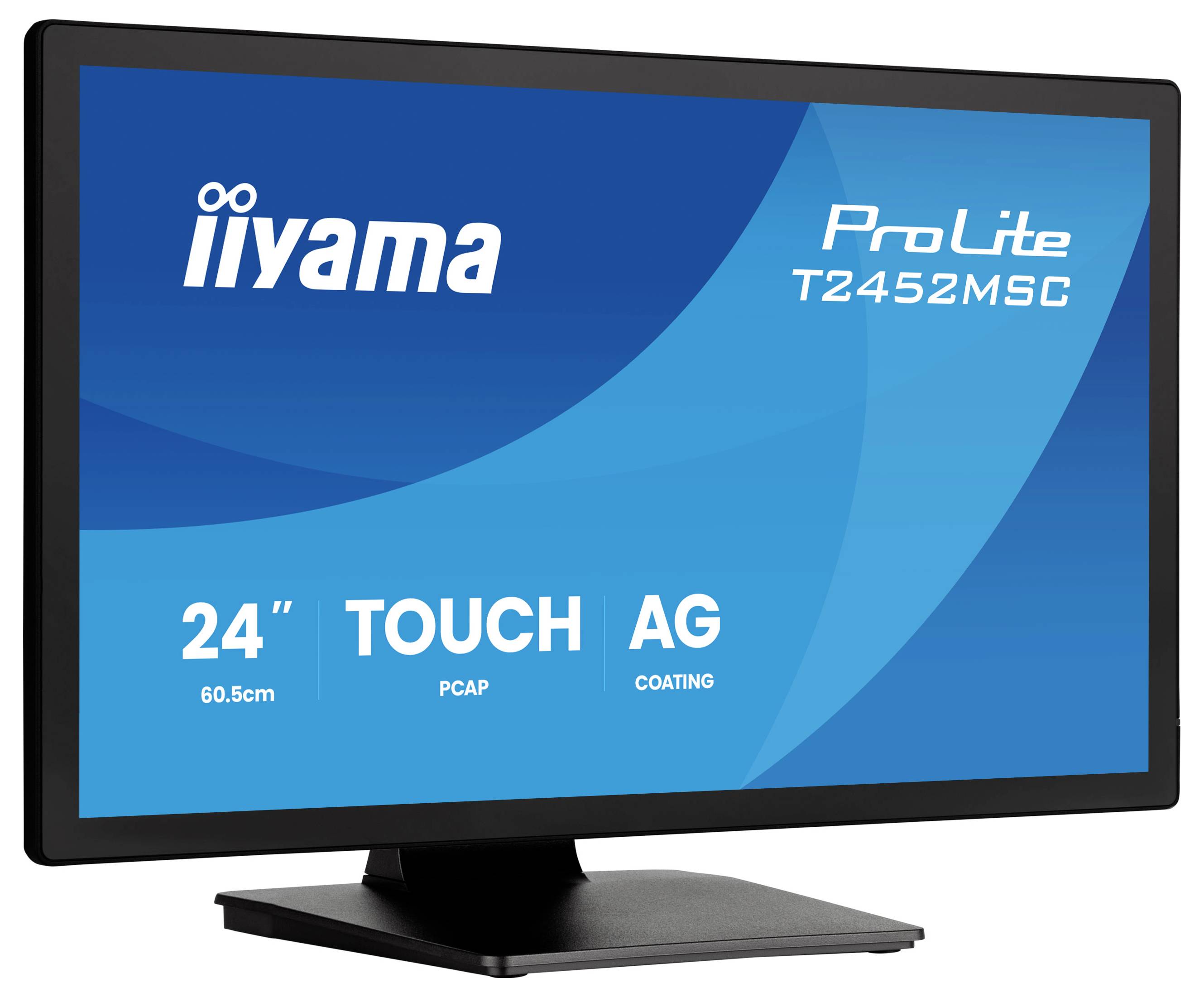 Iiyama ProLite T2452MSC 24-Zoll-Touchmonitor mit Antireflex-Beschichtung auf einem Ständer.