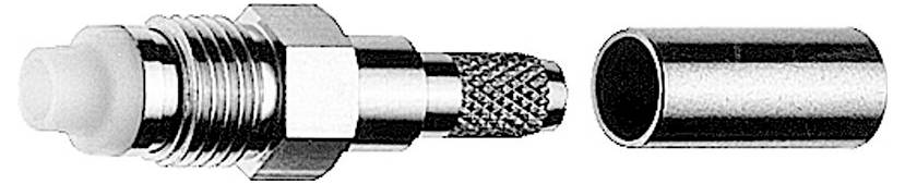 Metallischer Gewindestecker mit weiß isoliertem Material und separaler zylindrischer Hülse daneben abgebildet.