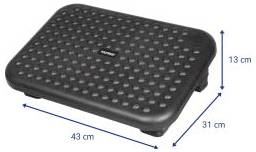 Schwarze rechteckige strukturierte Plattform mit den Abmessungen 43 cm × 31 cm und einer Höhe von 13 cm.