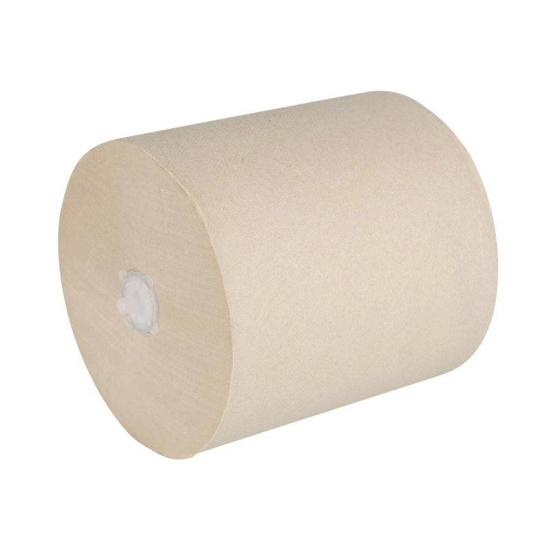 Eine große beige zylindrische Papierrolle mit hohlem Mittelteil, gezeigt auf einem einfachen weißen Hintergrund.