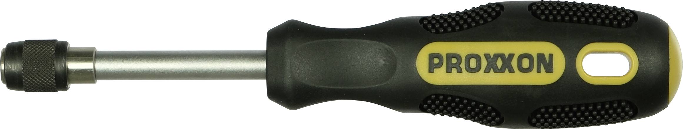 Tragbarer Proxxon-Schraubendreher mit schwarzem und gelbem Griff und Metallschaft.
