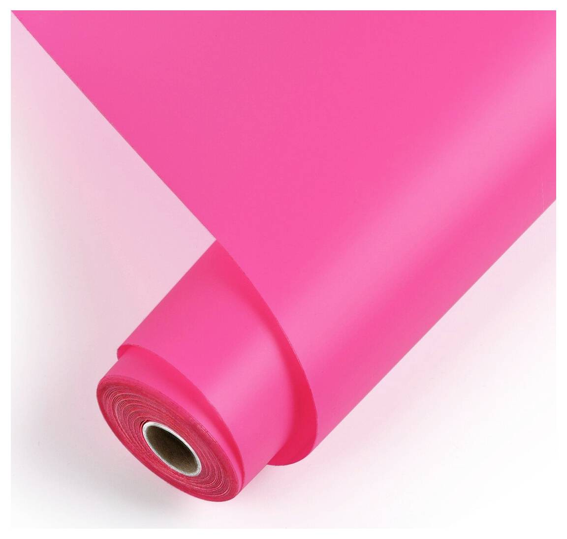 Gerollte Rolle aus hellem rosa Papier oder Kunststoff auf weißem Hintergrund