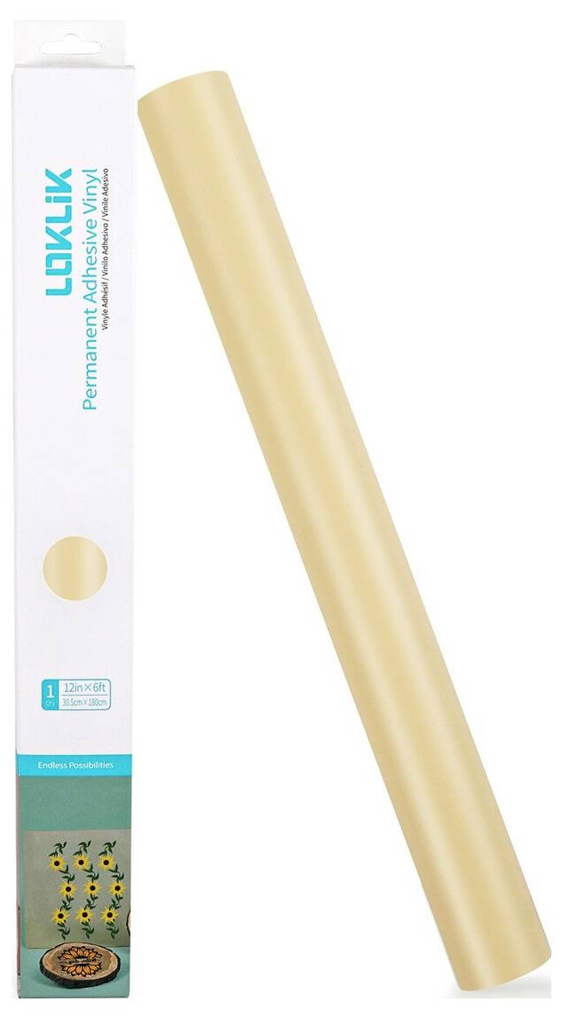 Schachteln und Rolle von LKIK Permanent Adhesive Vinyl, mit der Vinyl-Rolle neben der Produktverpackung gezeigt.