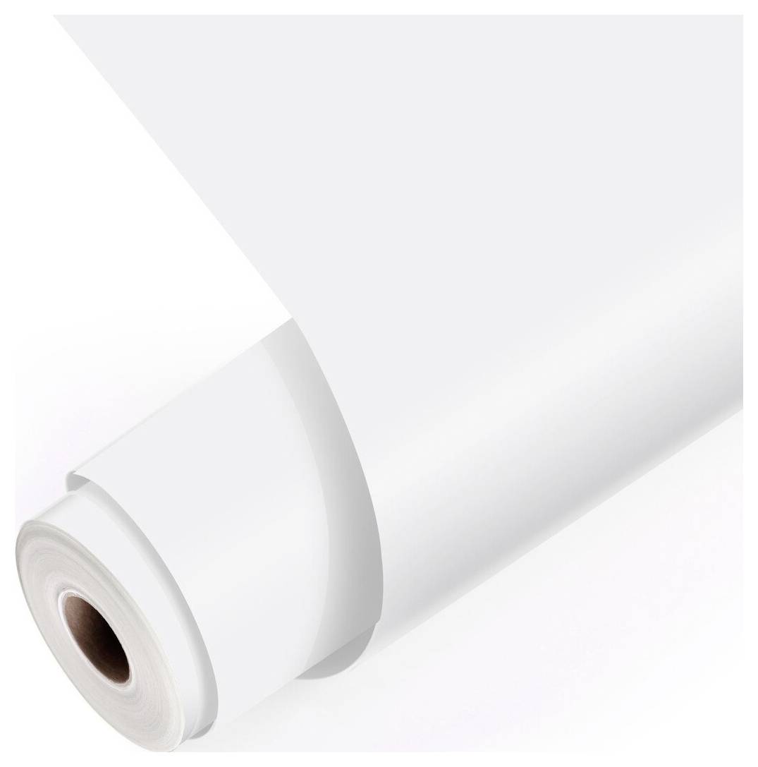 Aufgerolltes weißes Blatt oder Plakat auf weißem Hintergrund, in einem Winkel dargestellt mit sichtbarem Rollenende.