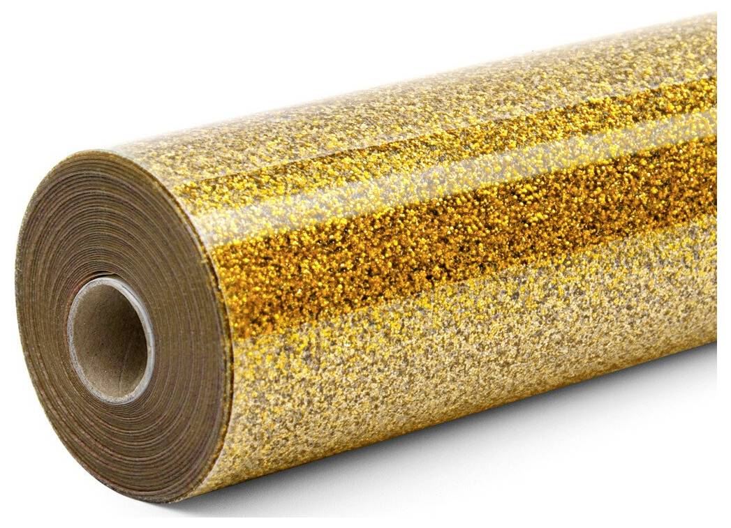 Goldglitter-Rolle aus Klebebastelpapier auf weißem Hintergrund