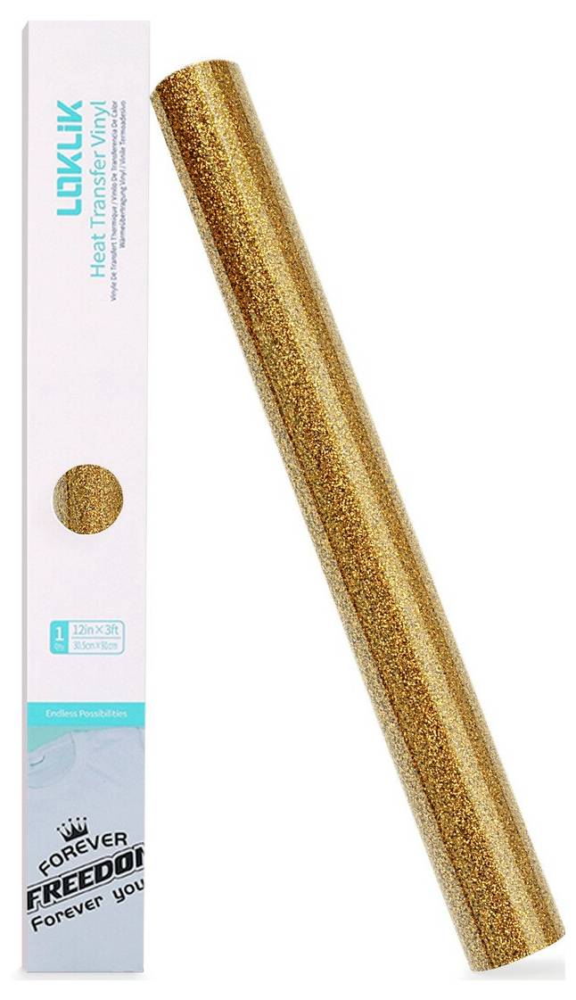 Goldglitter-Wärmeübertragungsvinyl-Rolle mit Verpackung beschriftet mit „LOKLIK