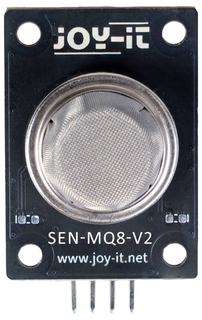 Joy-IT SEN-MQ8-V2 Gasmesser-Modul mit rundem Maschensieb-Sensor und vier poligen Stecker auf einer schwarzen Leiterplatte