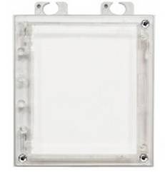 Transparente, an der Wand montierbare Dokumentenhalterung mit oberen Aufhängelaschen und Eckschrauben, entworfen zur Anzeige von Papieren oder Aushängen.