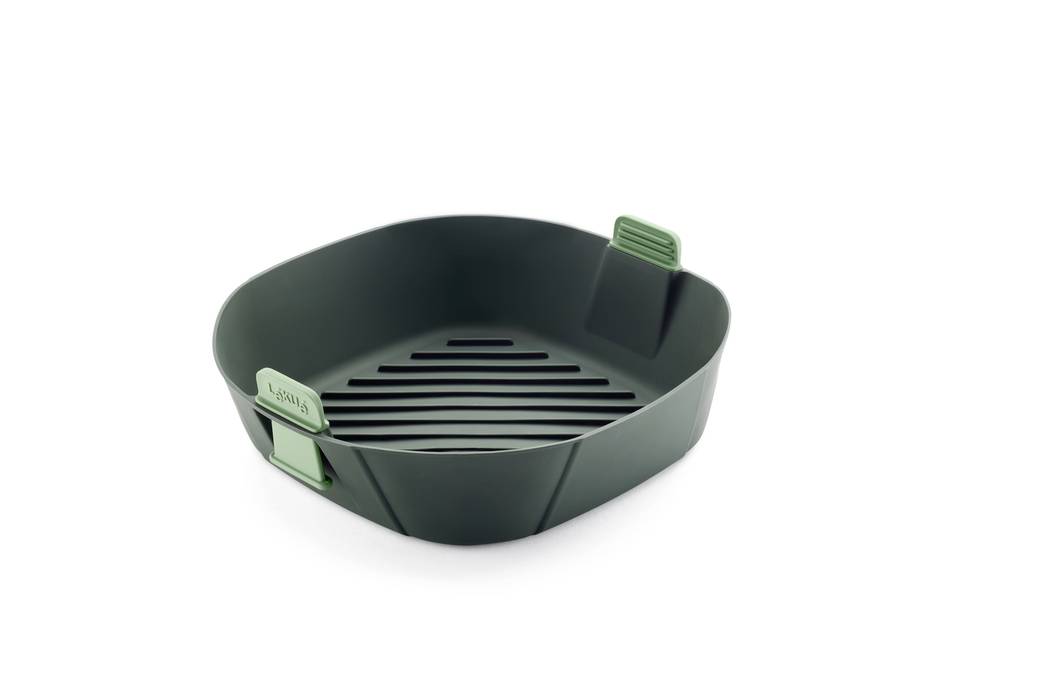 Lékué 8710755887123 Heißluftfritteusenkorb XL BPA-frei, für Lebensmittel, spülmaschinenfest, mit Tragegriff Grau