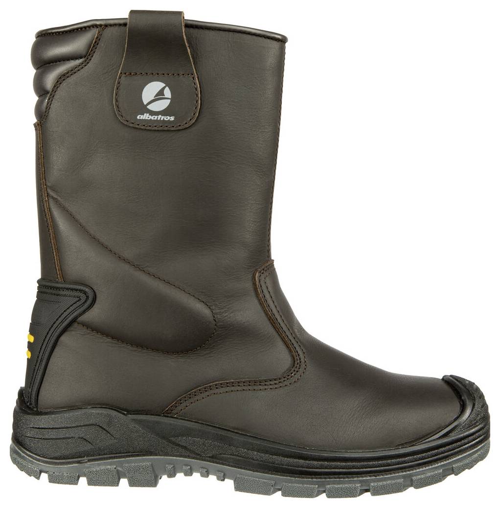 Braunstiefel aus Leder mit schwarzer Profilsohle, Seitenreißverschluss und 