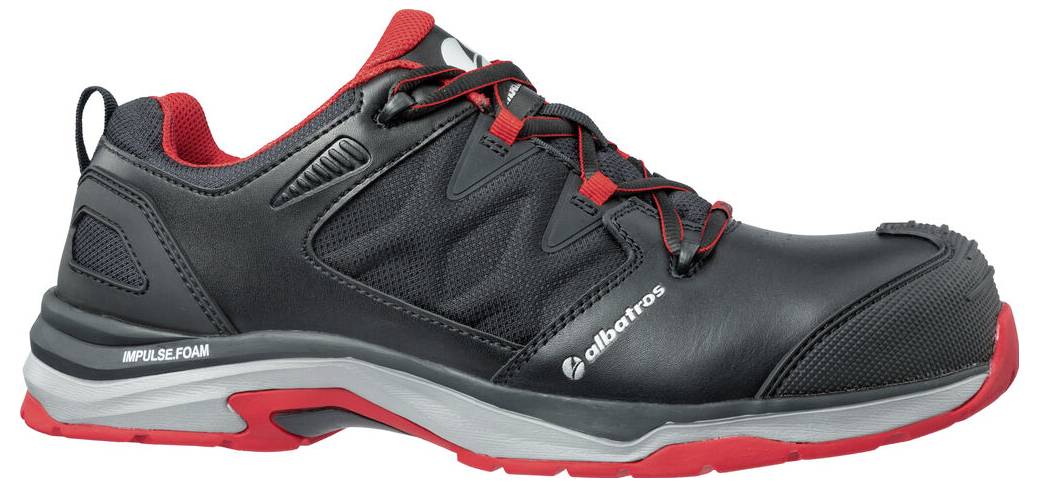 Schwarzer und roter Sportschuh in der Seitenansicht, mit 