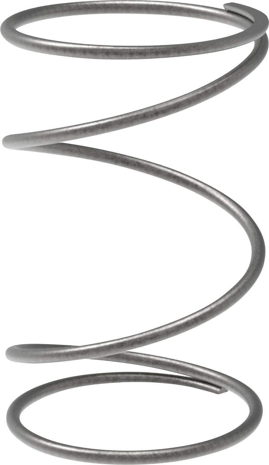 Eine graue Metallspiralfeder mit mehreren Windungen, isoliert auf weißem Hintergrund.