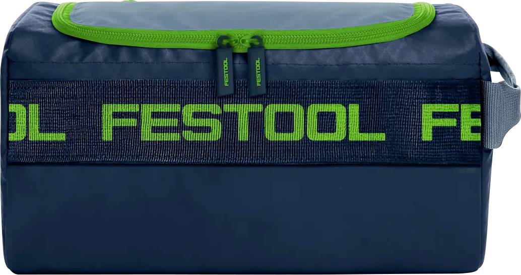 Blauer und grüner FESTOOL Werkzeugtasche mit Reißverschluss, Tragegriff und Seitengurt.