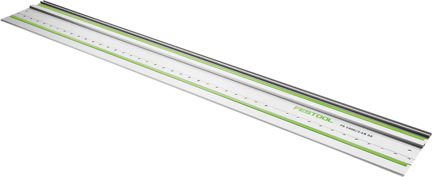 Lange Aluminium-Führungsschiene mit grünen Akzenten und der Beschriftung „FESTOOL
