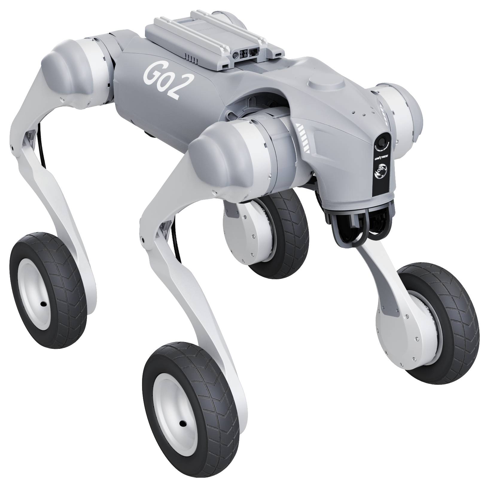 Vierbeiner-Roboterhund mit Rädern, gekennzeichnet als 