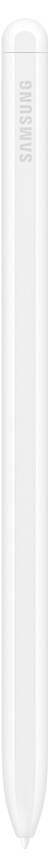 Weißer Samsung Stylus-Stift mit durchsichtigem Deckel, vertikal auf einem weißen Hintergrund dargestellt.
