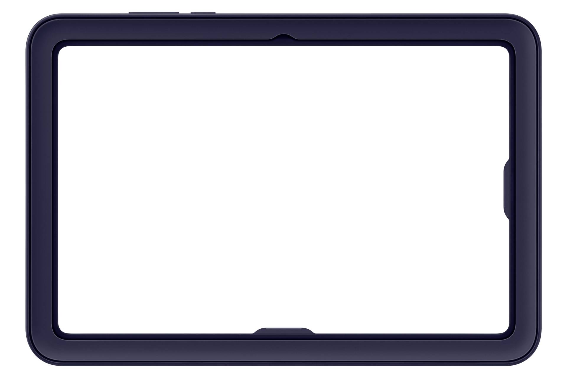 Leeres schwarzes Tablet oder Geräterahmen in Querformat mit leerem weißem Bildschirmbereich im Inneren.