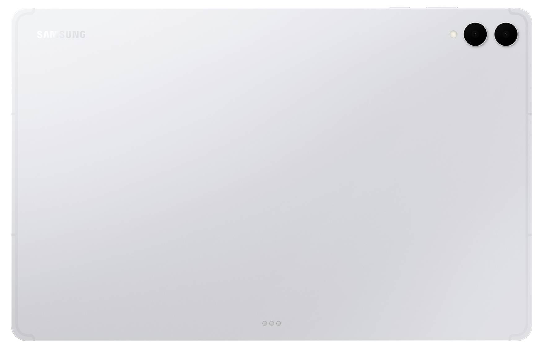 Rückansicht eines weißen Samsung-Tablets mit dualen Rückkameras in der oberen rechten Ecke.