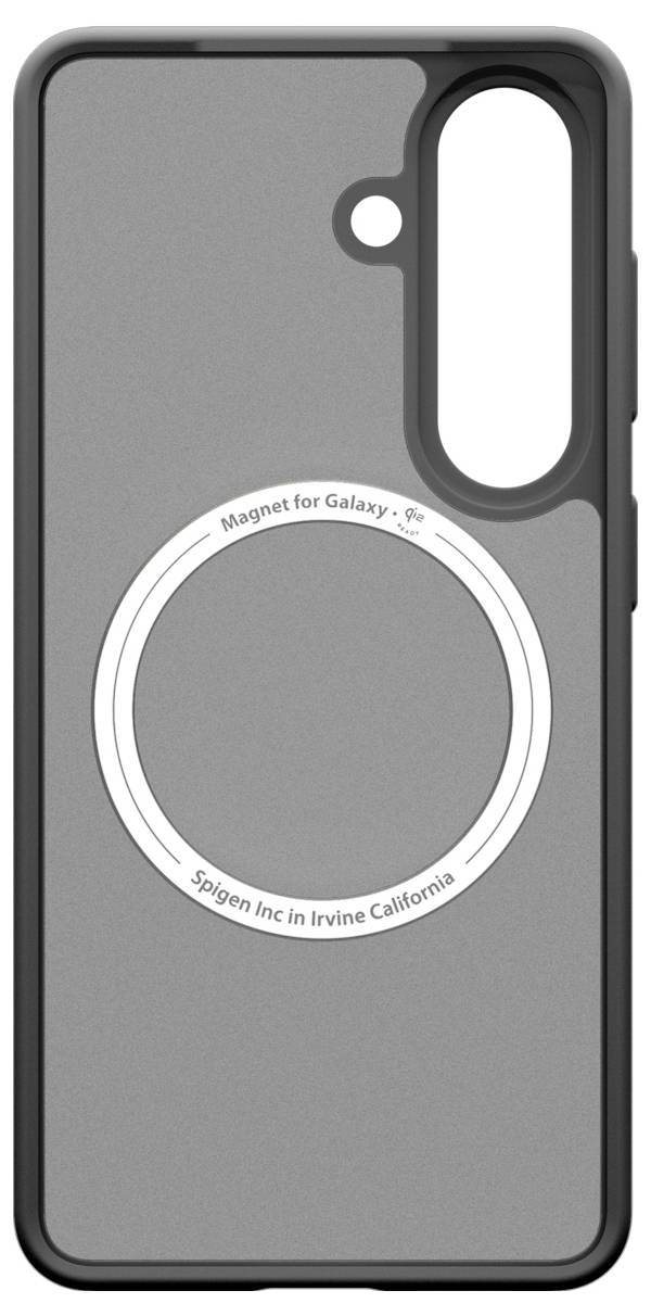 Graue Smartphone-Hülle mit einem MagSafe-ähnlichen Magnetring und großem vertikalem Kameraausschnitt.